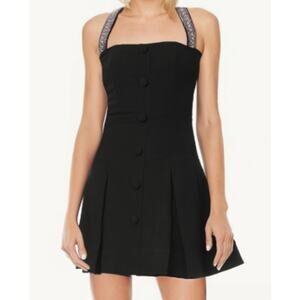Badgley Mischka Size 12 Black Rhinestone Neck Halter Cocktail Mini Dress